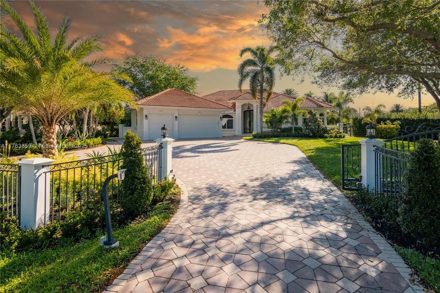 Discover luxury in this stunning 5-bed, 3.5-bath estate on a sprawling 42,654 sq. ft. lot. A grand circular driveway leads to an elegant home with soaring ceilings, a gourmet kitchen with a cooking island, and spacious living areas. The primary suite offers dual sinks, a soaking tub, and a walk-in shower. Enjoy a dedicated office, family room, and a resort-style backyard with a free-form heated pool, spa, and lush garden views. A 3-car garage, RV/boat parking, and no HOA add to the appeal. This is a rare opportunity to own a private retreat designed for comfort and entertainment.