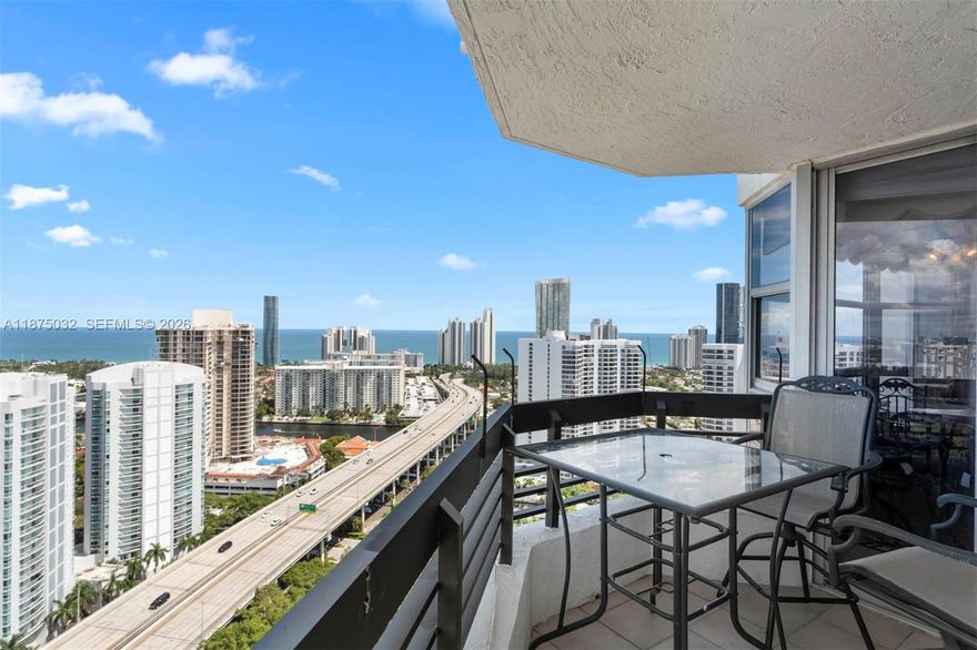 Experience elevated living from this 35th floor residence offering breathtaking panoramic views of the intracoastal, ocean and city skyline.  This 2 bedroom, 2 bathroom condo combines generous space, natural light and a resort-style living in one of Aventura's most desirable waterfront communities.

The home offers good sized bedrooms, including a spacious primary suite with a walk-in closet and en-suite bathroom.  Both bedrooms are well proportioned and filled with natural light, while neutral decor throughout creates a clean, timeless aesthetic ready for personal touches.

Additional highlights include in unit laundry, generous storage, and hurricane shutters.  Residents enjoy a full resort style amenity package, including a state of the art fitness center, waterfront pool, tennis and pickelball courts, lush tropical gardens, on-site restaurant and cafe, optional marina access, fenced dog park and electric vehicle charging stations.

Perfectly located just minutes from Aventura Mall, world-class dining, pristine beaches, and houses of worship, this high floor waterfront residence offers an exceptional combination of views, location and lifestyle within a premier full-service building.Perched high above the city, this stunning high-floor luxury condo offers breathtaking panoramic views and elevated lifestyle to match. Natural light flood the residence showcasing expansive skyline and water vistas from nearly every room.

EASY TO SHOW - NO SATURDAY SHOWINGS