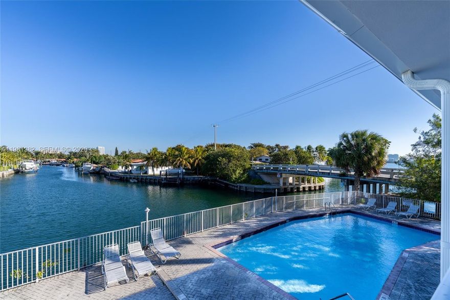 BEAUTIFUL LARGE 1/1 WITH WATER VIEWS. FEATURES OPEN KITCHEN, WASHER/DRYER INSIDE UNIT, CENTRAL A/C. LARGE BALCONY OVERLOOKING THE CANAL, BAY AND POOL. HOT WATER INCLUDED. MINUTES TO BAL HARBOUR, BEACHES, RESTAURANTS , SHOPPING AND UNIVERSITIES. CONVENIENTLY LOCATED RIGHT BEFORE THE BAY HARBOR BROAD CAUSEWAY BRIDGE TO THE BEACHES. Gorgeous Views.