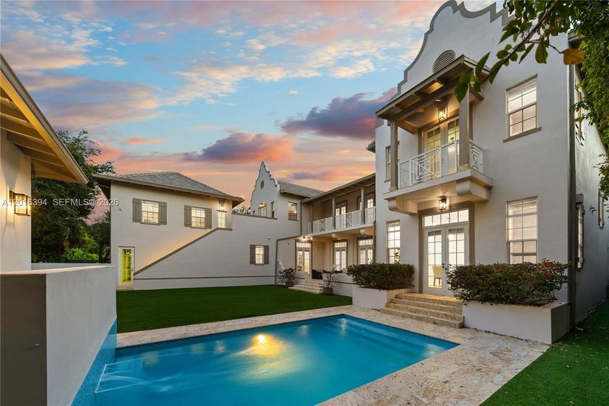 Elegant Dutch Caribbean estate designed by renowned architect Cesar Molina, set on a lush 12,500 SF fenced lot in coveted High Pines. Offering nearly 6,000 SF of refined living, this 7-bedroom, 8.5-bath residence blends timeless architecture with indoor-outdoor Miami living. Sunlit interiors feature limestone floors on the main level, wood floors upstairs, soaring ceilings, and full impact windows and doors. A gourmet kitchen with premium appliances opens to generous family and entertaining spaces, flowing to covered terraces and a resort-style backyard. Step outside to your private tropical retreat with an expansive pool, cabana bath, and multiple outdoor lounging and dining areas, ideal for entertaining or everyday living. A standout feature: a separate 1-bedroom, 1-bath guest quarters above the 2-car garage, perfect for guests, extended family, office, or gym. Ideally located just minutes to South Miami, Coral Gables, and Coconut Grove, with close proximity to top rated schools, parks, dining, and shopping. A special opportunity in one of Miami’s most sought-after neighborhoods.