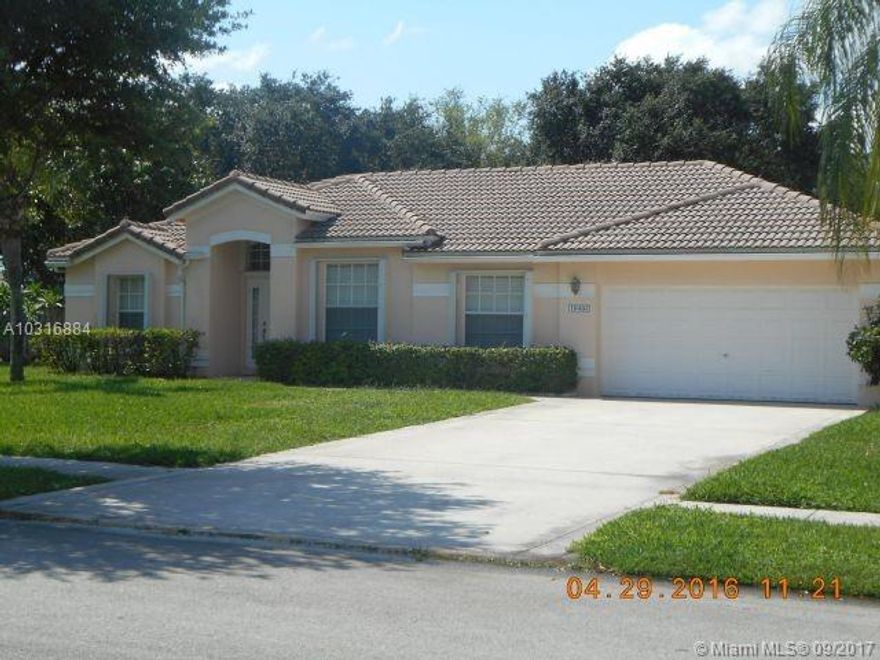 Very Nice House.  3-bed/2-bath – 1 story – 2 car garage SINGLE family house in the gated community of Avalon of Miramar. Family room and open kitchen with big yard. A nice split floor plan with Tile flooring throughout the house. Vaulted ceiling, nice draperies. The master bedroom is a good size with plenty of closet space and the master bath has separate shower and Jacuzzi bathtub.  Pre-Installed Hurricane Shutters already installed. If qualified and agree to auto pay rent then only 1st and deposit to move in. Association approval required.