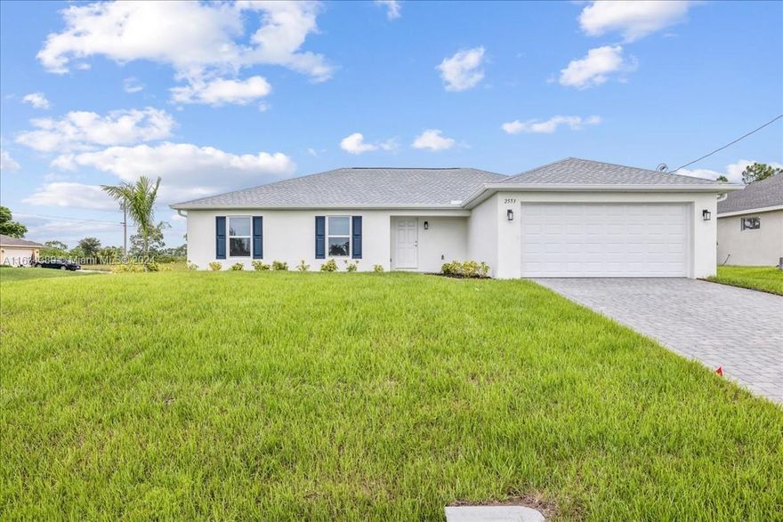 $15,000 BUILDER INCENTIVE!!! DON'T SETTLE, GET THREE BATHROOMS! TWO PRIMARY SUITES! NO FLOOD ZONE! IMPACT WINDOWS! NEW CONSTRUCTION WITH WARRANTY! READY NOW! This home features 4 bedrooms and 3 FULL BATHROOMS! Wide open floor plan with Vaulted Ceiling gives you a great space to entertain. This home comes fully loaded with All Wood White Shaker Cabinets with soft close, Quartz countertops and Plank Flooring Throughout. Ceiling fans in EVERY bedroom. Stainless Steel Appliances. A spacious under truss Lanai awaits you in your new spacious backyard! Full Irrigation System, Paver Driveway. NO HOA OR CDD! NO FLOOD ZONE  + IMPACT WINDOWS = LOW INSURANCE!  Virtual Tour is of Builder’s Model.