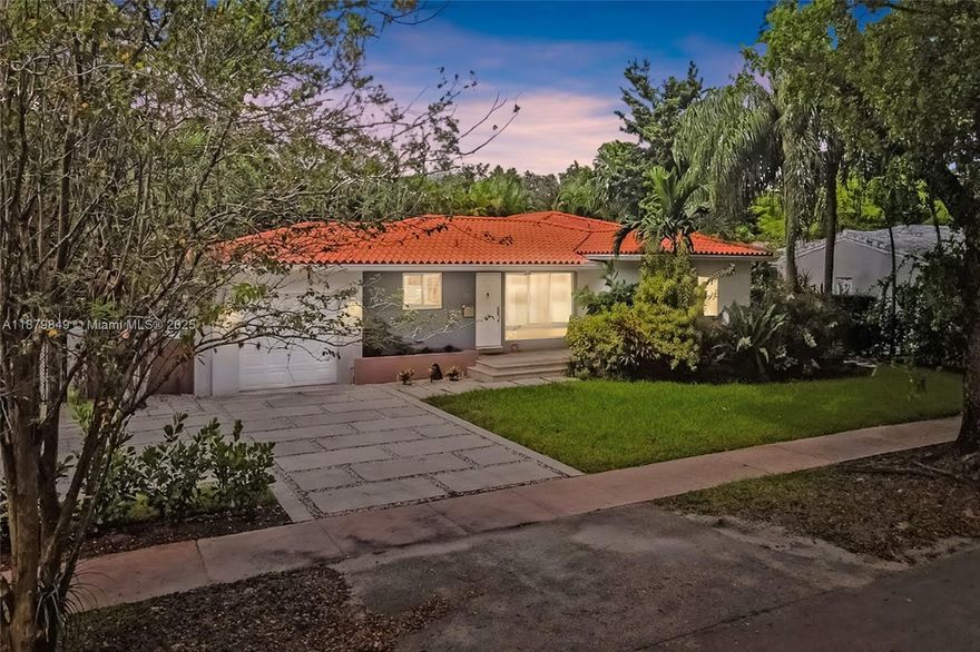 Over 100K in upgrades! Fully remodeled, Rare Coral Gables double lot on prime corner location. 4 BR, 2.5 BA, Mediterranean design, impact windows/doors, hardwood floors, soaring ceilings, large family & dining rooms. European kitchen with flat-panel cabinetry, quartz counters, wine cooler, & Dacor & Bosch appliances. Baths feature marble spa suite with bench shower, plus retreat w/ double vanity, vessel sinks, frameless glass shower, & soaking tub. Oversized lanai w/ wet bar & pass-through opens to a tropical backyard oasis w/ pergola, deck, Christmas tree, pencil palms, Key West–style dipping pool/spa, auto spotlights, sprinkler, and CCTV. One-car garage w/ storage loft, stepping-stone driveway w/ multiple parking spots, minutes from Miracle Mile, golf, dining & shopping. Seller financing