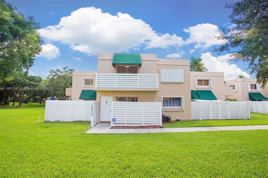 Charismatic corner home near the Hammocks. 3 bed & 2.5 baths with nearly a 1600 sq ft layout for comfort & 2 assigned parking spots. Inviting from the moment you walk in, the vast space of the living room with abundant natural lighting welcomes you. Kitchen cabinetry has been updated as well as appliances & all windows feature plantation style shutters boosting this homes appeal. Patio area allows for outdoor entertainment & opens up to a greenery area out of the movies. 1st floor also has a 1 bed & half bath for your convenience & privacy. Upstairs you'll find a guestroom, with an adjacent full bath, & laundry closet. Master bedroom is fitted with a balcony, walkin closet & master bath with plenty of space & a grandiose layout. Community pool & visitor parking aplenty. A sweet escape!