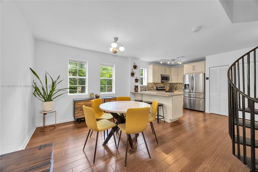 Built in 1998 and subsequently renovated, this charming 2-story unit features 2 bedrooms, 1.5 bathrooms, and sunlit, open living spaces within Marbella Villas Condo.  The lovely kitchen has white cabinetry, stainless steel appliances, and counter seating and is open to a nicely-proportioned living area.  An ample living room has plenty of space for your friends to gather!  Upstairs the two bedrooms each have a walk-in closet, one opens to a balcony, and both share access to the large, upgraded bathroom.  The unit also features hurricane shutters, interior laundry, new a/c unit, new roof, 2 parking spaces, and access to the gated complex’s pool and patio area! This unit is perfect for end users or investors in the heart of the Grove!