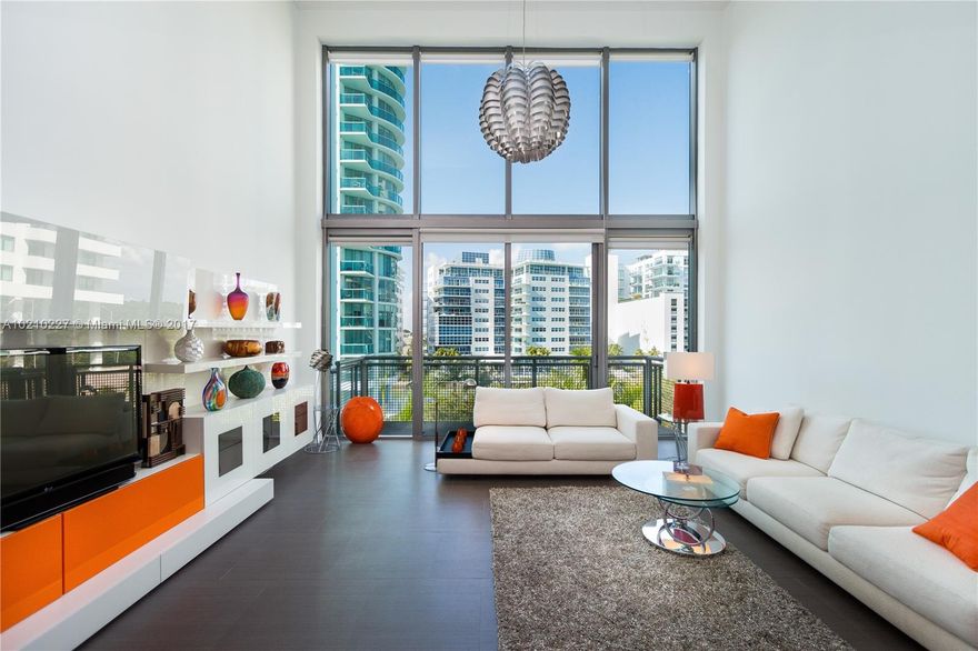 Beautiful view on the Bay, Aqua Island and Miami skyline from this pristine TOP FLOOR 1 bedroom LOFT! 20 ft ceilings, Balcony, Gourmet chef's kitchen with Miele and KitchenAide appliances, Phillipe Starck and Duravit finishes in the bathroom. 1 Parking. Built in 2010, this building is across a direct access to the Beach and offers a pool, a gym, a party room and a guard on-site.