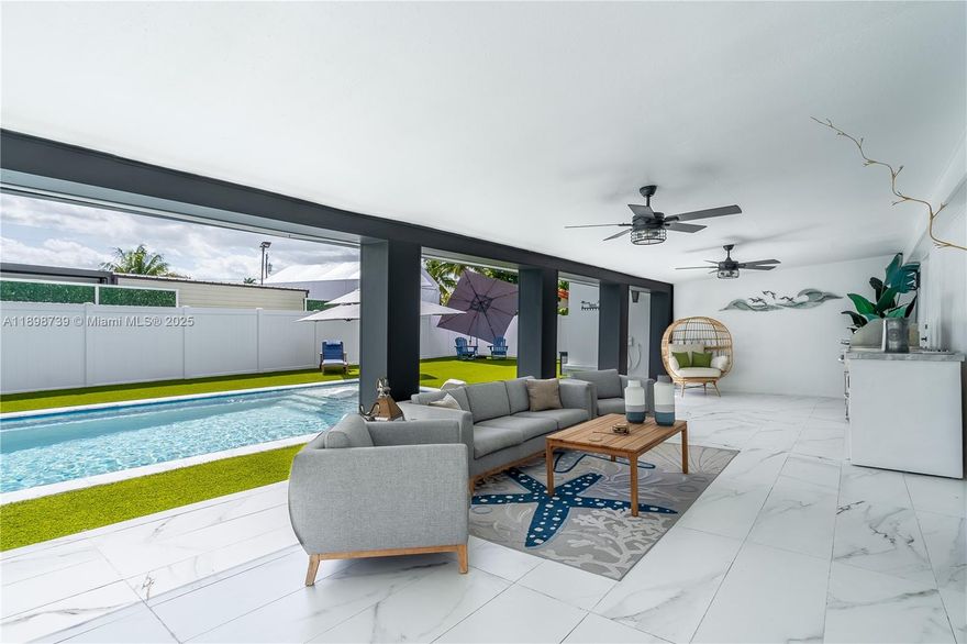 Stunning property 4 bedrooms, 2.5 bathrooms, and a den. House has been completely updated with the most finest details. White kitchen cabinets, a cascade peninsula w/white stone, top of the line appliances, a walk-in pantry.
Tile throughout, impact glass including the front and back door. All windows w/zebra roller shades. Spectacular and inviting pool area, cover terrace, and summer kitchen. New white PVC fence. New lighting inside & outside. New Electric panel, and pvc plumbing. Underground power line. Stamped concrete driveway, that can fit uo to 4 cars.
Amazing property, moved in condition to enjoy life!