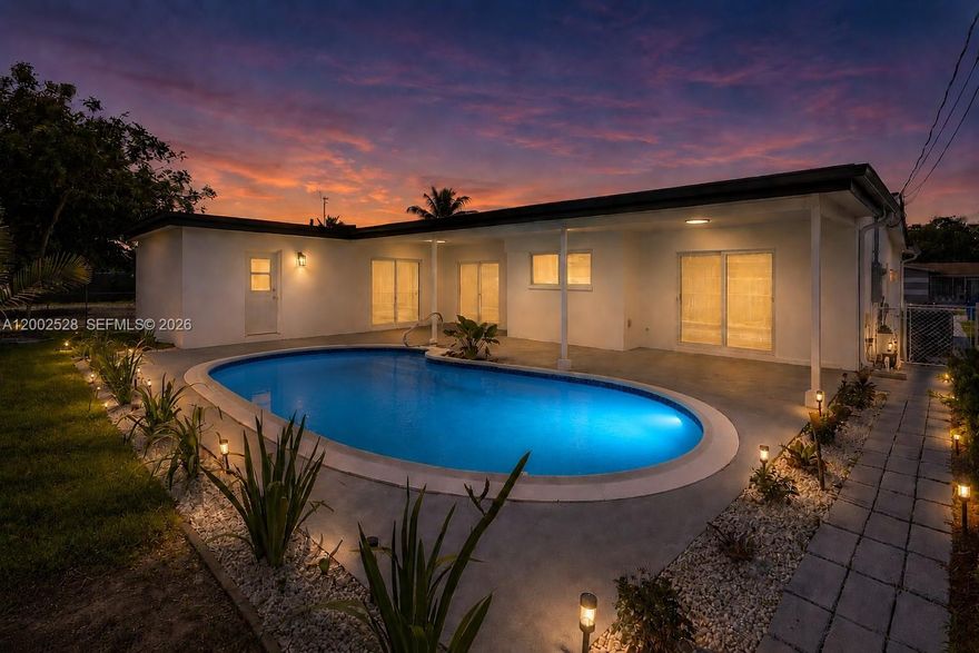 Fully renovated single-family home in a prime location featuring impact windows and doors for safety and energy efficiency, a brand-new pool perfect for outdoor living, and a newer roof and A/C (only 7 years old). This move-in ready property offers modern, fully remodeled bathrooms with updated plumbing, a stylish kitchen with granite countertops and a beautiful peninsula ideal for entertaining, plus a 1-car garage with excellent potential to convert into a 4th bedroom, home office, or income-producing space, perfect for house hacking or rental opportunities. The home also includes a fully fenced backyard, concrete driveway, and a functional layout designed for comfort and flexibility. Located just minutes from the beach, within walking distance to Hard Rock Stadium, and with easy access to the Florida Turnpike, this property is close to shopping, dining, schools, and major highways. Ideal for primary residence, Airbnb, short-term rental, or long-term investment, offering strong appreciation potential in a high-demand area.