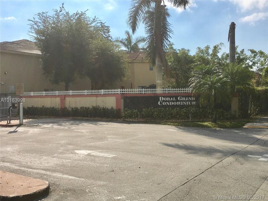 Amazing unit in the very desirable Doral Grand condo in Doral. Spacious unit 3 bedrooms 2 bath villa style apartment well maintained for sale. Functional layout apartment with ample of closet, washer, dryer inside, and parking in front of the unit. Gated community near schools, shopping and expressways. Great for investment or living. Nice and relaxing neighborhood for the whole family to enjoy.