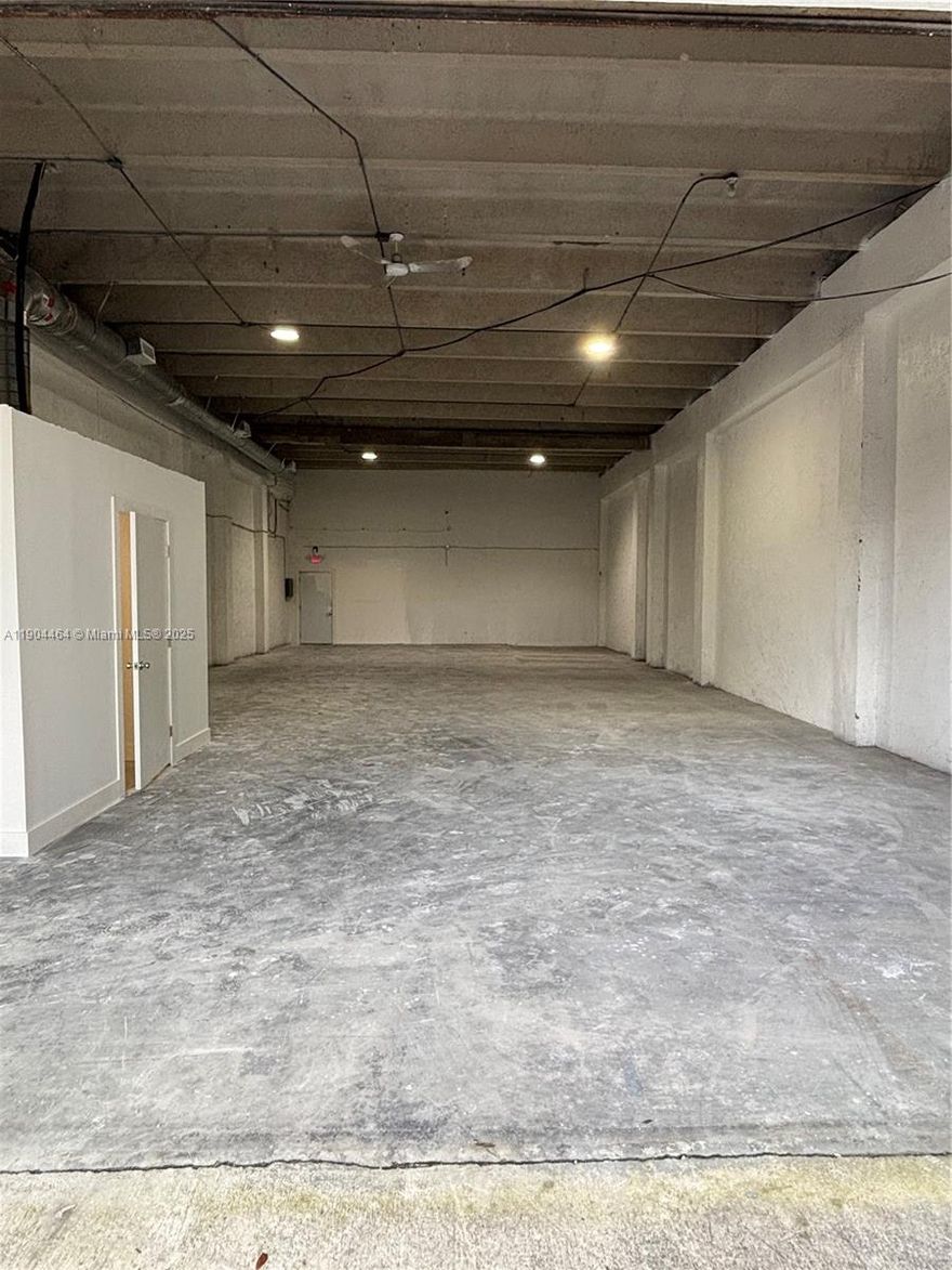Warehouse for Lease at Doral next to Palmetto Highway and Miami Internation Airport. 2,150 SF. Use as a showroom, office, storage, workshop or light warehouse, central A/C and 1 Bathroom. Electric overhead door and private entrance. Loading/Unloading area and parking space. Parking Available.
