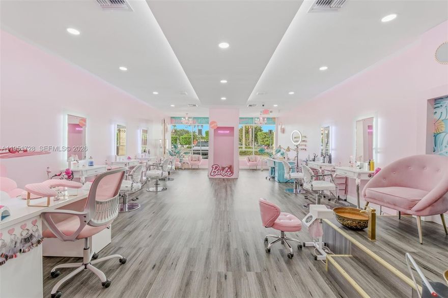This beauty hair salon is in the heart W Hialeah, beautiful finishes, every details well thought out, custom furniture from DIR Salon. Separate room for lashes, eyebrows, hair removal, or make it an office. 6 hairdressers chairs with standing mirror table. Reception area suited with apple monitor. Everything was renovated and made to tailor professional fashioned top of industry hair stylist. Towards the back you'll have 2 hair washing chairs, very comfortable to fit the need of your customer, picture/selfie area, kitchen, coffee expressor machine, and a stunning renovated bathroom. The sale will include the name, furniture, inventory, bring in offer and we work the terms.