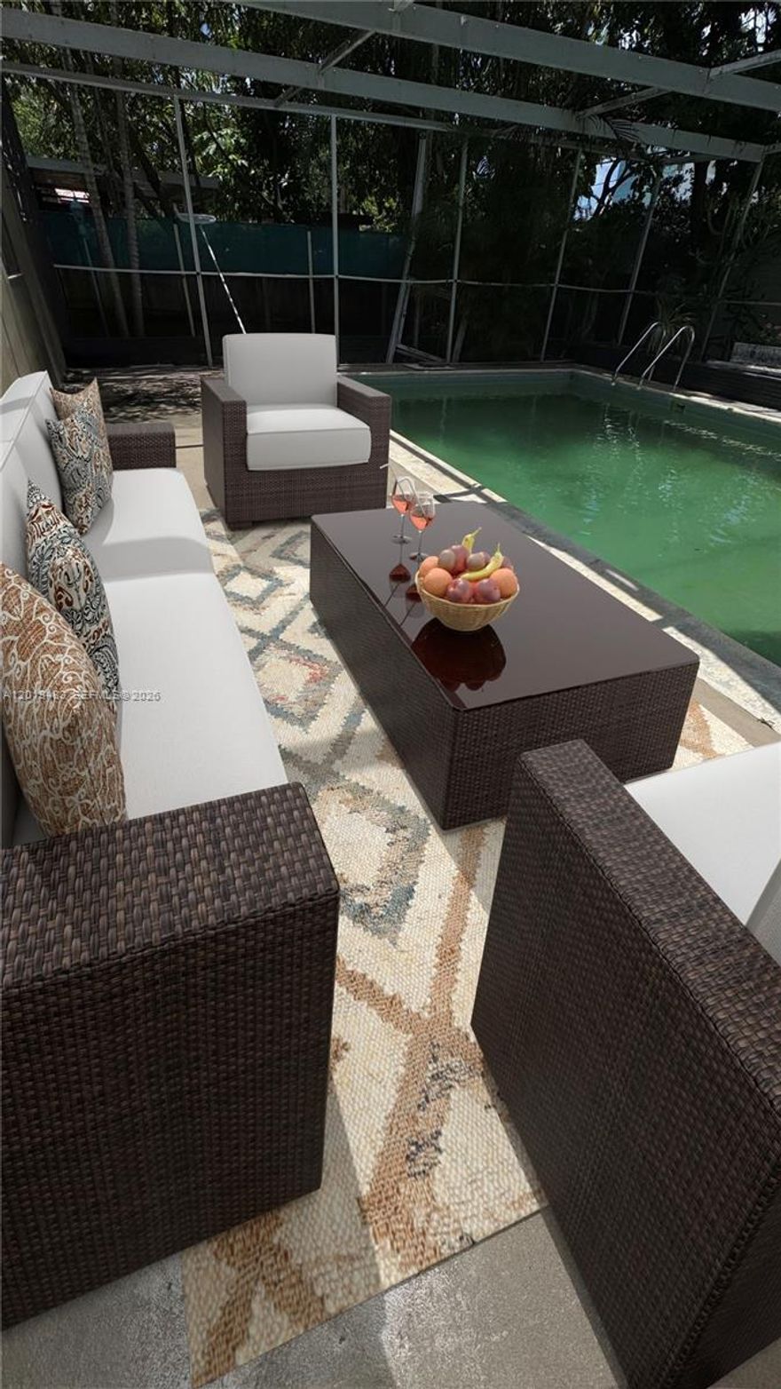 WOW! OPPORTUNITY KNOCKS! This unique home is nestled, amongst the trees on a quiet street in the highly desirable Brentwood area of Miami. Walk to Michelin Star Restaurants, Midtown, Winwood and the Miami Design District or take an easy ride over the causeway to Miami Beach. This once in a lifetime event is Surrounded by New and Ongoing Construction of Multimillion Dollar Mini-Mansions. Enjoy the feel of a serene residential area in the heart of the excitement that is Miami. The current historical home features 3 bed and 2 baths, 1758 Sq.Ft. with a 7,000S Sq Ft. Lot, an open floor plan, travertine tile floors and a new roof. The spacious kitchen offers a center island that opens to the Great Room and includes Granite Countertops and Stainless-Steel Appliances. Perfect for unleashing your creative gourmet side and creating your favorite cuisine.   There are no pet restrictions. Also included are 3 A/C Wall Units and 3 ceiling fans.
HERE COMES THE BEST PART! The Sliding Doors in the Kitchen and Den open up to reveal a spacious yard with a Mini-Olympic Size Swimming Pool and Room for an outdoor kitchen.   Perfect for a swim, barbeque and to enjoy the Florida Lifestyle with family and friends.   The possibilities are endless! Add your personal updates, touches and improvements; Convert the garage or BUILD YOUR DREAM HOME.