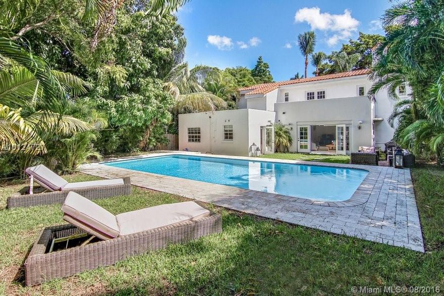 A quiet and private backyard, with an oversized pool will charm you in this 3,200 sq.ft well laid out space. This Art Deco home has been updated a few years ago and awaits for your extra "touch". Each of the 4 bedrooms has its private remodeled bathroom. Direct access to the pool from the 1st floor guest room. 2 large bedrooms with high ceiling on the 2nd floor. Just a few minutes from the beach, great schools, La Gorce exclusive Golf Club, trendy Sunset Harbour, this property is perfectly located!