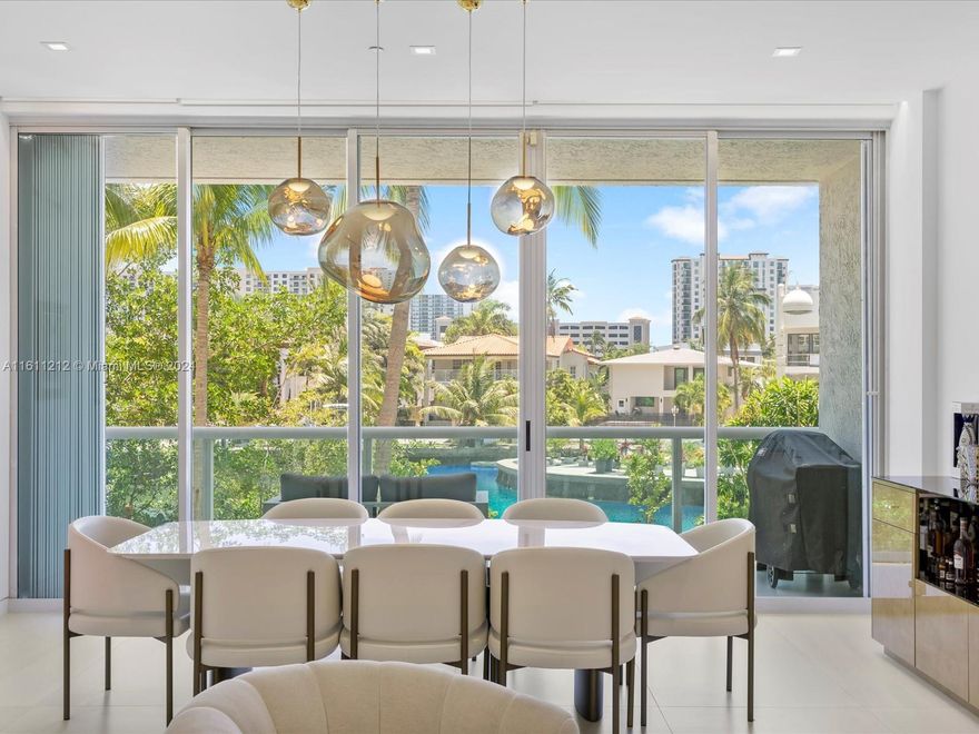 A Waterfront tri-level home in paradise! Drive directly into your private garage. In Unit Elevator. Floor to ceiling windows, intercoastal views. 3,206 sq. ft meticulously renovated in 2022. Massive porcelain tiles throughout. Soaring 10’ ceiling. Somfy motorized window treatments. Custom Scavolini  kitchen with marble countertops, coffee bar, Thermador double oven, Subzero refrigerator, Thermador induction cooktop. 3 ensuite bedrooms with walk-in closets. Spa-like primary bath has a soaking tub, separate shower, double-sink marble vanity. Amenities; pool, tennis courts, health club, lounge, full service beach club with restaurants, ocean front dining, spa, ocean view gym, salon, valet, concierge.