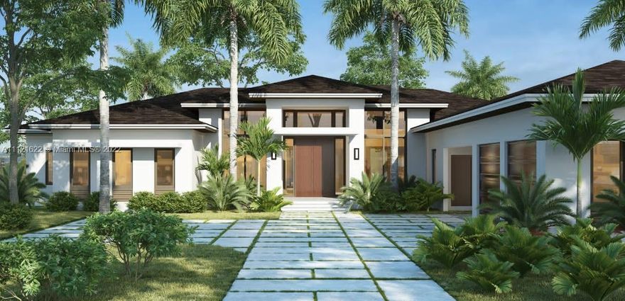 Brand new Transitional Modern Masterpiece. Luxurious design with one of a kind layout with impressive high ceilings and floor to ceiling windows and doors. Massive slatted wood entry door that leads to a spectacular 15ft ceiling foyer with direct views to the stunning pool and amazing deck area. This 7/7/1 offers a custom made Italian kitchen with a hidden walk in pantry, Wolf & Sub Zero appliances integrated with the family room and breakfast area. Master bedroom overlooking the pool with a stunning white marble bath with a free standing bath tub and his and hers walk-in closets.
Large Guest house and cabana bath . Carport and 2 car garage with ample space for lifts and ceiling storage. BBQ area ideal for entertaining. Smart home with brilliant and Sonos system throughout the house.