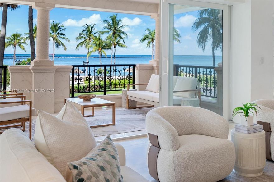 This stunning Oceanside unit on Fisher Island redefines luxury living at its finest. Completely renovated to perfection this masterpiece encompasses 3,580 sq. ft. interior, 4 bedrooms + den, 3.5 baths, wrap-around terraces overlooking the ocean, beach & golf course. Professionally designed with an open layout, state-of-the-art eat-in kitchen w/waterfall Calacatta marble counters & walls, Gaggenau & Miele appliances, separate kitchen room, custom built-in/entertainment, Osso marble floors and English oak wood floors, Venetian plastered walls, principal spa shower with chromo-light therapy, Ornare closets, impact glass doors, Savant Smart Home, Automation system w/audio-visual Stealth and more features. Live the Fisher Island lifestyle in this exceptional unit!