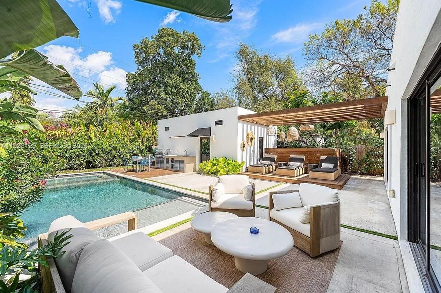 Fully furnished designer home and guest house with open layout, chef’s kitchen, coffee bar & resort-style pool. Prime Little River location.