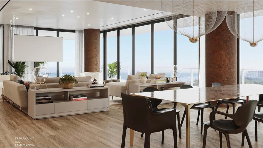 Fully Customized entire Half Floor Residence (02/06 combination). This unit is a true unicorn! Offering 5,800 SF interior as per developer floorpan with 3,713 SF terrace. 4 bedrooms, separate office, 4.5 bathrooms and the best views of any unit in Miami: 180 degree East, South, and West views. Unit is currently being finished & furnished to perfection with no expenses spared $5.5m budget, by renowned Miami architecture and interior design firm ‘Design Solutions’. Nothing original was left in the unit: new custom kitchen, bathrooms, doors, engineered wood flooring, Wood Panels, trimless lights, Recessed baseboards, industrial soundproofing, Enterprise-Grade Cellular & WIFI Systems. Completion date Feb 2022. Floorplan & presentation of finishes and furniture selection in the attachments.
