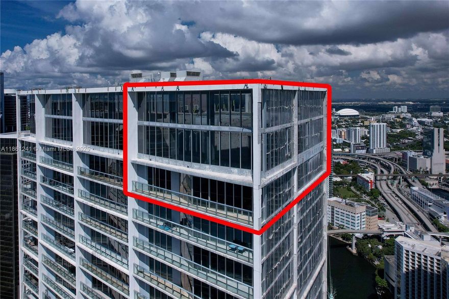 *Icon Brickell Sky Mansion**
Situated in the heart of Brickell near Brickell City Centre, this stunning penthouse spans over 4,500 sq. ft. and boasts breathtaking 280° views of Biscayne Bay, the ocean, and Miami’s skyline. It features five suites, floor-to-ceiling glass, and two enclosed terraces for an additional 1,500 sq. ft. of outdoor space. The gourmet kitchen includes Florense cabinetry, Sub-Zero appliances, and a Taj Mahal quartzite countertops. This is a MUST-SEE property!