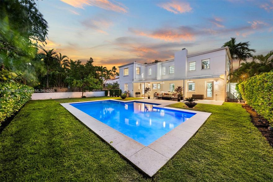 Remarkably renovated immaculate Art Deco home in the heart of one of Miami’s best neighborhoods, guard-gated Morningside. Original character meets contemporary living w/ family friendly flow-through floor plan featuring renovated eat-in kitchen, separate laundry & 3 bedrooms all upstairs. Spacious & bright primary suite offers convertible office space / den / nursery & access to oversized terrace. Enjoy new floors, new front door, & all impact glass throughout w/ gorgeous fireplace adorning the living room, hedge-lined backyard, oversized heated pool, covered patio & 2-car garage. Located on one of the best streets in Morningside, just a block away from Biscayne Bay & Morningside Park - 40+ acres of green space w/ boat ramp, tennis & basketball courts, playground & stunning bay views.