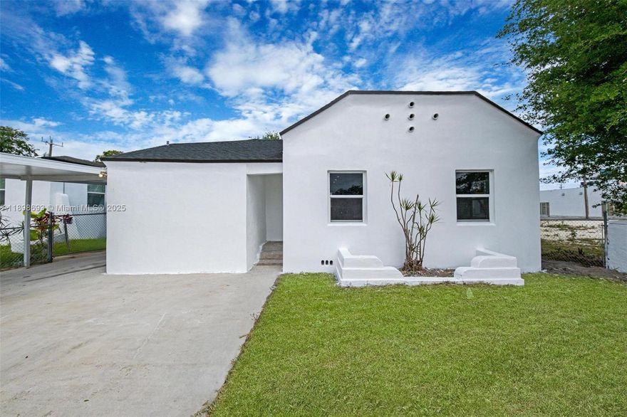 COMPLETELY REMODELED HOME. EXTERIOR AND INTERIOR PAINTED. NEW FLOOR THROUGHOUT, NEW SOLID WOOD CABINETS, NEW QUARTZ COUNTERTOP, NEW SAMSUNG STAINLESS-STEEL APPLIANCES, NEW MODERN BATHROOMS, NEW INTERIOR CARPENTRY, NEW ELECTRICITY, LED SKY LIGHTS, NEW INTERIOR-EXTERIOR AC MACHINE, NEW PVC-PLUMBING SYSTEM, NEW ROOF, NEW HIGHT IMPACT WINDOWS, NEW CHAIN-LINK FENCE, NEW ALARM SYSTEM. HUGE BACK YARD, SPACE TO PARK RV OR BOAT, ONLY MINS AWAY FROM I-95 EXPRESSWAY, SHOPPING CENTERS, GAS STATION AND SCHOOLS. EASY TO SHOW!