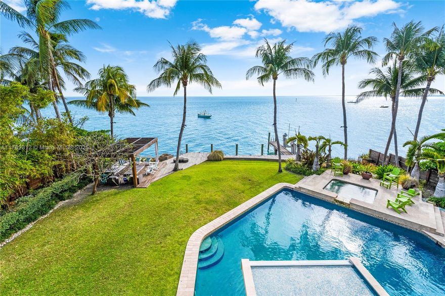 Waterfront. Located on Mashta Island and island within an island in Key Biscayne. The minute you walk into the house the most breathtaking Biscayne Bay views welcomes you. Breathtaking sunsets.Oversized Lot:18,300-sq.ft. 2 story home with excellent floor plan,Large living room area w/double height ceilings, family room adjacent to Kitchen area. Large dining area w/direct water views & access to pool area. 2nd floor: Master suite & 3 additional bedrooms en suite    Master suite w/balcony & large walk in closet .1st floor Guest suite.Water views from every room, dining & reception area.Gazebo by the water.Open kitchen. staff area.powder room.oversized pool w/Cabana room &cabana bath.Double access ( service access &main access) Lush garden offers total privacy . Enclosed two car garage.