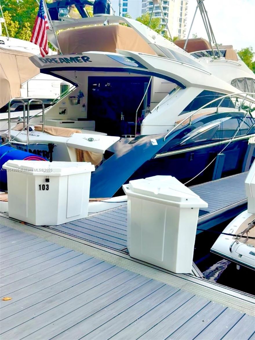 Own a deeded 60-foot x 17.75-foot boat slip on a floating dock in the fully renovated and prestigious Mystic Pointe Marina, located in the heart of Aventura. This unique opportunity offers a secure and convenient setting with 24-hour gated security and a Dockmaster on-site. Enjoy hassle-free docking with a floating system—no tide concerns! The marina provides 30–50 Amp service, water, electric, and cable. Deep-water access with no fixed bridges—just 20 minutes to the ocean via Haulover Inlet, approximately 55 minutes north to Fort Lauderdale, and about 40 miles from the Bahamas. Residency is not required to own or lease. No liveaboards permitted.