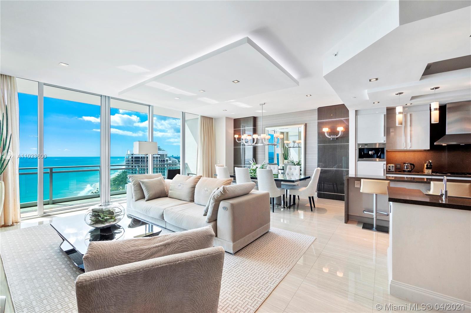 Professionally designed, turnkey 2 + Den/3 bedroom at One Bal Harbour. Direct and panoramic views from one of only a couple 05 lines that clear the tower to the South and provide a clear view to Downtown Miami. Steven G designed to perfection. Den has be converted into a third bedroom. Ritz Carlton Hotel amenities available to residents of One Bal Harbour.