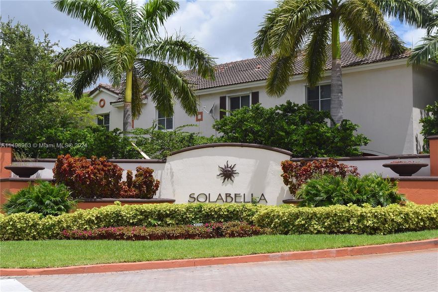 Beautifully clean 2 story townhouse condo 3 Bedrooms 2 1/2 bathroom washer & dryer, laminate and tile floors. Open and spacious living area flows seamlessly to the private patio, perfect for relaxing and entertaining. Gated community, playground, and community pool. Solabella nice community with lots of amenities. Very nice community great location near shopping centers I95 826 and Turnpike. Pool, Gym, Kids Playground