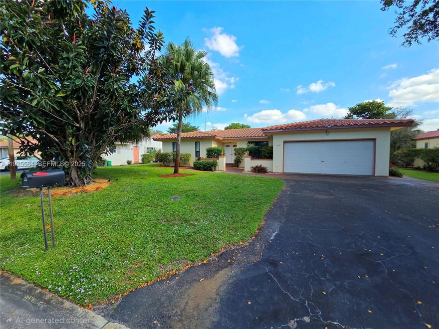 Welcome to a beautifully maintained single family residence in the heart of Coral Springs. Built in 1975, this inviting home sits on a spacious approximately 10,000 sq ft lot, offering ample room for outdoor living and entertainment in South Florida's year round sunshine. Step inside to discover a bright and airy open floor plan with tile and concrete flooring throughout, perfect for easy maintenance and a modern feel. The home features a generous living area, a well appointed kitchen, comfortable bedrooms, and a
Spacious bathrooms. A convenient attached 2-car garage provides plenty of storage and parking space. Outside, enjoy the privacy of a fenced yard, ideal for family gatherings, pets, or relaxing by the pool. The property's mature landscaping and quiet cul-de-sac location add to its peaceful appeal. Located in a family friendly community with excellent schools, parks, shopping, and dining nearby, this home combines convenience with tranquility. Easy access to major roads makes commuting a breeze.
Don't miss this opportunity to own a piece of Coral Springs paradise.  schedule your showing today!