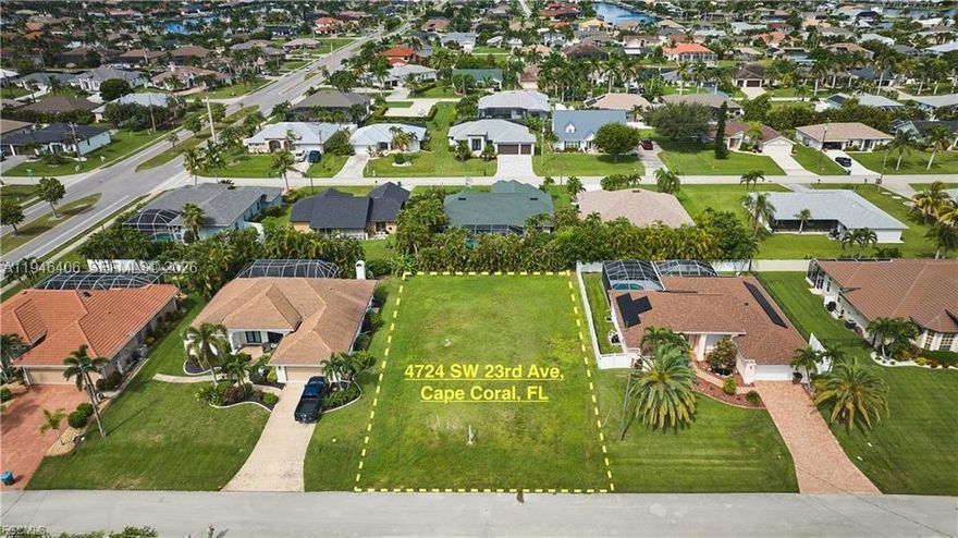 BUILD YOUR DREAM HOME – WESTERN EXPOSURE LOT IN SW CAPE CORAL! Location, location, location! This oversized 80x125 lot (10,000+ sq. ft.) is the perfect place to build your dream home—whether one or two stories. Enjoy sought-after Western exposure, providing gorgeous sunsets and plenty of natural light. All city water and sewer are in place, with assessments fully paid, saving you thousands in upfront costs. Situated in the highly desirable Southwest Cape Coral, this lot is just one mile from everything you need: Publix, Dunkin’ Donuts, Lobster Lady, 239 Prime, banks, doctors, Chabad, and more. Restaurants, shopping, and daily conveniences are right at your fingertips. This is one of only a few remaining buildable lots in the very Southwest part of Cape Coral. Whether you’re ready to build your dream home now or hold as a valuable investment for the future, opportunities like this don’t come often. Don’t miss your chance to secure a premium homesite in one of Cape Coral’s most coveted neighborhoods!