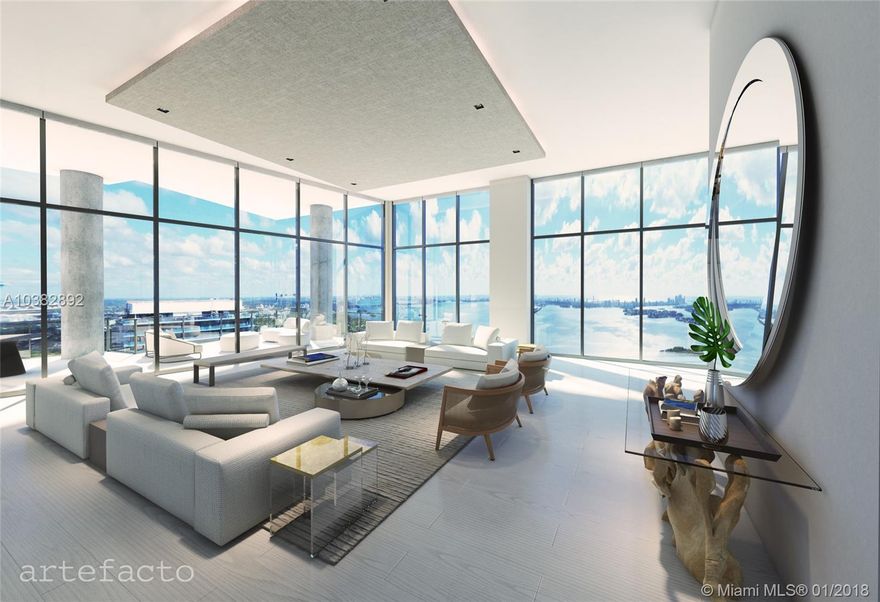 Enjoy glorious sunrises over Biscayne Bay and mesmerizing sunsets over Miami’s slick city skyline in this 5774 sqft flow through corner residence PH6. This 5br/5.5 bath + den is the newest addition to Miami’s elite cosmopolitan neighborhood. This breathtaking tower of glass intertwining city living with beach club lifestyle has become the city’s most desired address.  With interiors by renown designer Thom Felicia, the buildings unique amenities are like no other. Concierge services, dog park, 2 tennis courts, basketball court, gym/spa, business center, 2 great rooms, and beach club with lounge, pool, cabana, private pier and more! **4 PARKING SPACES + VALET**