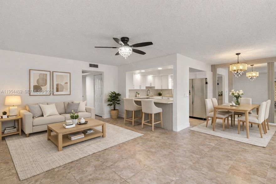 Wake up to water and green views. Welcome to a condo where everything is already done; this truly brand new, fully renovated 2-bedroom, 2-bath corner unit offers serene golf course and lagoon views in the highly desirable Century Village Pembroke Pines community and features a new A/C system and new stainless steel appliances for worry-free living.
Enjoy the ease of a FIRST-FLOOR CORNER UNIT location with convenient access, parking just steps away, and an enclosed private patio with additional storage. The primary suite features a modern walk-in shower, while hurricane shutters throughout add peace of mind. An additional storage room provides even more functionality and laundry is located on the same floor for everyday convenience. Century Village delivers an active 55+ lifestyle with exceptional amenities including golf, tennis, multiple pools, a clubhouse, fitness classes, live shows, and more, all designed to keep life social, vibrant, and effortless. Total monthly association fees are $950 (CVP: $290 + Kingsley: $660) and includes water, basic cable, and internet. Association requires a minimum credit score of 650, renting is allowed the first year, maximum of four occupants, and only one occupant under 55 years of age. A turnkey corner unit that blends comfort, lifestyle, and location without compromise.