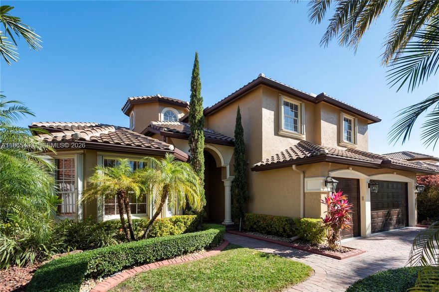 Lakefront home on a premium lot in desirable Miramar with unobstructed water views. Features 6 beds, 5 baths, and a 3-car garage with a flexible layout, including a downstairs bedroom & full bath plus an office w/en-suite easily convertible to a 6th bedroom. Primary suite w/private balcony overlooking the lake. Bright living areas with high ceilings and great natural light. Kitchen offers ample cabinetry and opens to the family room. Heated saltwater pool and spacious backyard ideal for outdoor living and entertaining. Newer roof (approx. 4 yrs). Home is well maintained with all systems in working condition; original finishes offer opportunity to update. Upgrades include EV charger, whole-home cabling, surround sound & poolside AV. Screen enclosure and fence. Enjoy resort-style clubhouse amenities: pool, gym, aerobics, kids pool, ballroom, tennis, basketball, soccer, sand volleyball & more. Minutes to Miami & Ft. Lauderdale airports, shopping, dining & major highways.