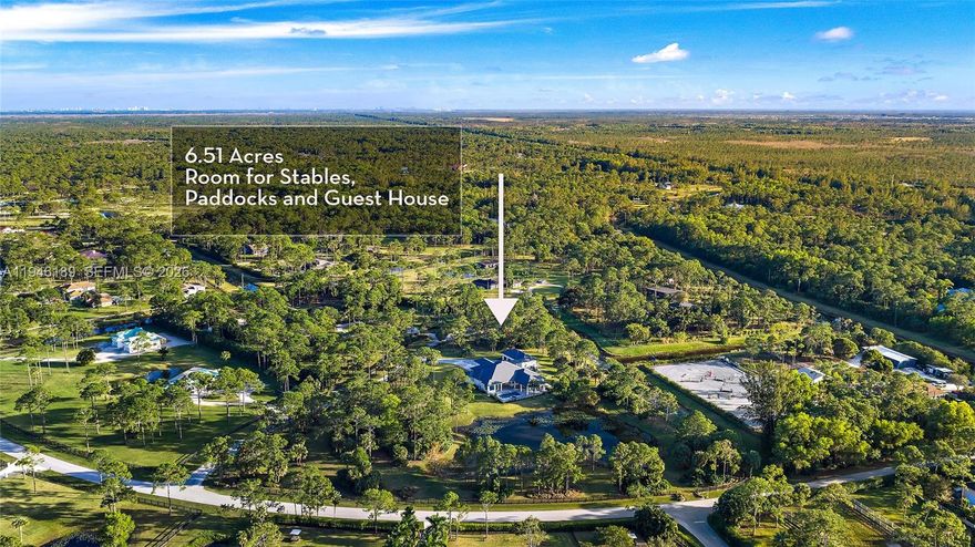 Positioned on 6.51 acres within a private estate community known for expansive homesites and custom residences, this newly constructed home offers a rare combination of privacy, scale, and thoughtful design. The layout is modern yet timeless, with a floor plan that balances open living with well-defined spaces. Multiple interior living areas open to a spacious covered and open-air patio featuring a summer kitchen, built-in speakers, and a heated saltwater pool and spa—designed for indoor-outdoor living. The rear of the property overlooks a pond, with wide green space extending beyond. A four-bay garage with lift-height ceilings offers flexibility for cars and hobbies. The acreage allows for a full equestrian setup or private retreat, with room to add a guest house, home office, or stables.