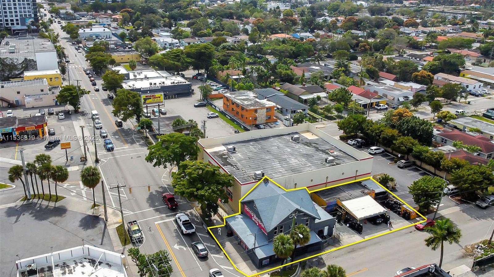 Unique opportunity to acquire free-standing commercial property situated on the corner of Northwest 17th Ave main corridor blocks from River Landing Class A development, the Health District & numerous developments. Total Lot size of 5,045 with T6-8-O Zoning & two structures - Main building of 3,696 SqFt is currently Operating as a Grocery Store on ground level, storage/office on the second/third story. Secondary structure of 741 SqFt leased out to a tire shop paying $38,052 In annual gross rent. The Grocery store will be vacated at closing making this a perfect opportunity for an owner user or repositioning opportunity to attract new tenants. Several new multifamily projects nearby, prime location for QSR, restaurant, retail, grocery, bank, or more in rapidly redeveloping neighborhood.
