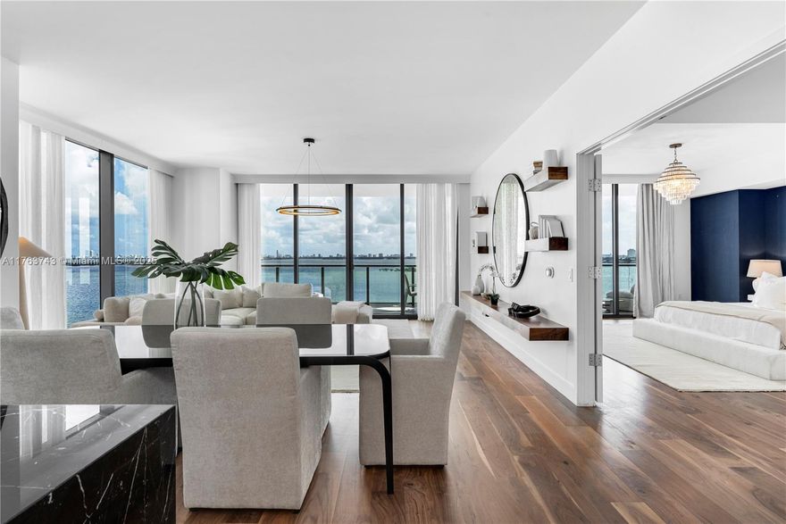 Edgewater’s most exclusive boutique development. Only 94 Residences with half and full floor flow-through units! This 4 Bedroom, 4.5 Bathroom NE Corner residence features endless water views facing Miami Beach & city views of Edgewater and Wynwood. 10 ft. floor to ceiling glass windows, Wolf gas range and Subzero appliances, walnut wood flooring, upgraded marble kitchen countertops, coffee & beverage station, and private elevator foyer. Lobby, 30th flr. owner’s Sky Lounge and residential common areas designed by renowned designer Jean-Louis Denoit. Other amenities include fitness center, spa, two pools, & five-star concierge services. Residence is flawlessly designed by Vesta Home.
