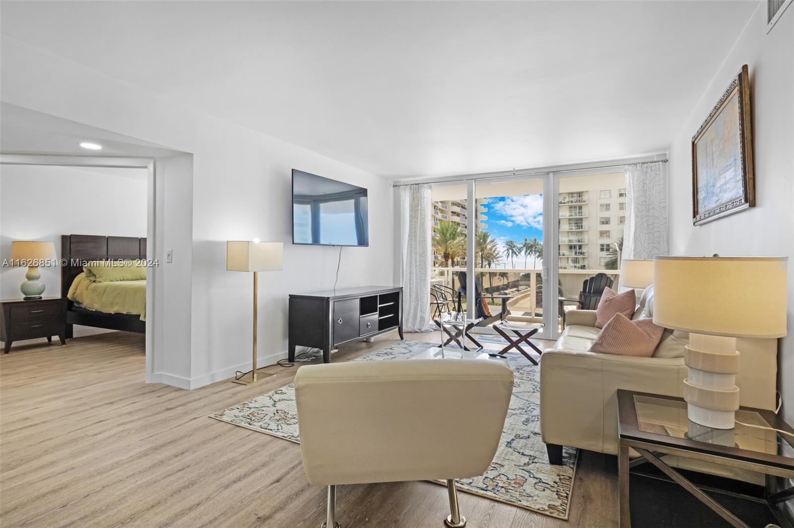 Welcome Home to 5700 Seacoast unit 4C. Directly on the intercoastal & across from the beach, you'll enjoy everything Miami Beach has to offer including easy access to the boardwalk, restaurants, groceries, and shops. Seacoast offers 24 HR Valet & Concierge, swimming pool with sunset views, fitness center, package room, mail room, yoga room, and business center/media room. Unit 4C has a spacious split bedroom plan, each bedroom with on suite bathrooms. Great over all storage includes 1 large walk-in closet, a linen closet, pantry and 2nd bedroom closet. Unit faces East and takes in the best natural light, even offering some ocean views from the balcony, living room and bedrooms. Kitchen is semi open with breakfast bar. Freshly painted and ready to move in!