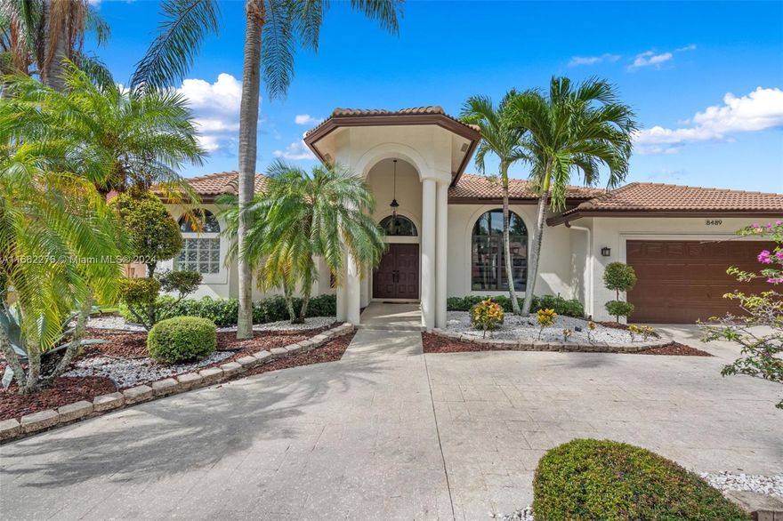 Welcome to your dream home! This stunning updated waterfront pool home features 5 bedrooms and 3 baths in the guard-gated Carriage Pointe Estates. Enter through the grand covered entrance into an inviting open layout adorned with beautiful large-format tile throughout the living areas. The expansive primary suite features his and her walk-in closets and a luxurious bath, creating a perfect retreat. Enjoy the expansive patio, ideal for entertaining and relaxing by the pool while enjoying serene water views. With water vistas visible from the master suite, living areas, and kitchen, tranquility is just a glance away. Carriage Pointe Estates offers a prime location, centrally situated near shopping and major highways. Don’t miss this opportunity to make this exquisite home yours!