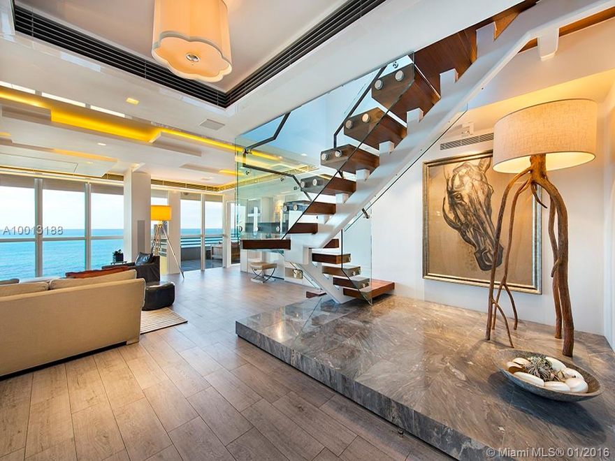 This former Kardashian PH has it all, a 2000 SF. rooftop, private salt water pool and Jacuzzi designed by Raymond Jungles. Sunrise and Sunset views with and abundance of natural light. Two master VIP suites, floor-ceiling impact glass, custom built-in shelving, closets and retractable Smart TV's, marble bath with aqua brass soaking tub, kohler and fixtures. Porcelanosa wood floors, electric blackouts and sheers, smart home, furniture designed by Jalan Jalan and more.