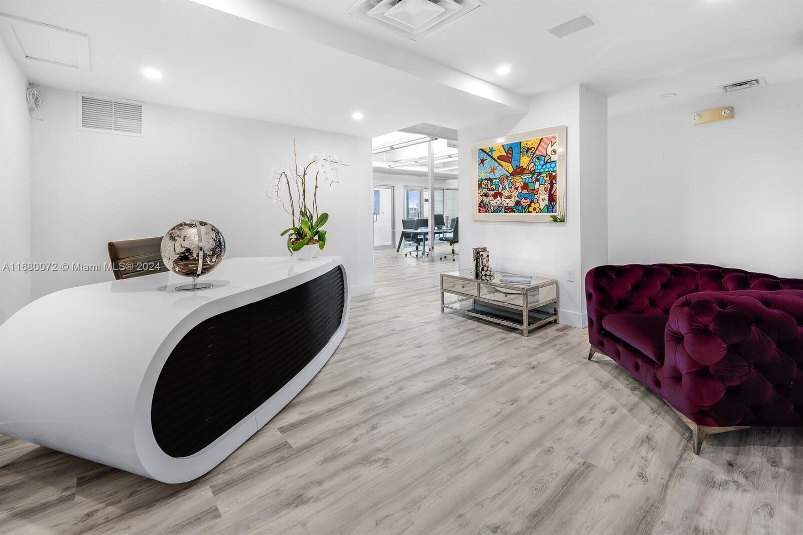 Premium office condo for sale in Class A office building off Lincoln Road in the heart of South Beach. This updated 1,911 SQFT PH is perfect for an investor or end user. Some specific medical professionals are allowed. Unit is rented to a solid corporate tenant until February 2026. This beautiful unit features an amazing layout with stunning city views and some distant ocean views. The large space is divided into 5 floor-to-ceiling glass enclosed offices, large open work space and elegant reception area. Location, Location, Location! Across the street from the Apple Store, Nike, The Gap and major retailers on Lincoln Road. 4 Assigned covered parkings included and lots of street parking around. A must see!