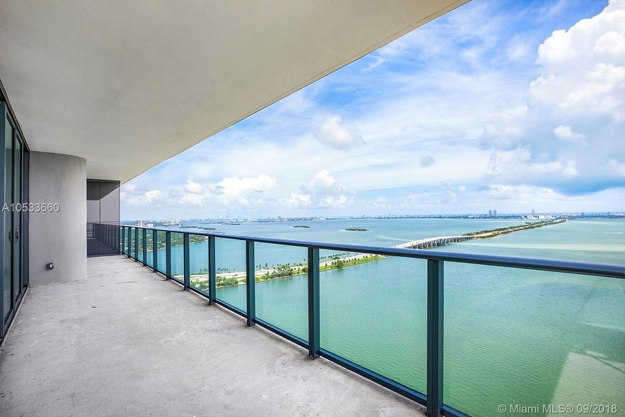Enjoy the breathtaking views from this 3 bedrooms, 3.5 bathrooms. Unobstructed views of the Biscayne Bay, Miami Beach and Downtown Miami from every room. Flow-through corner unit with 2 balconies (340+114 SqFt), private elevator, floor to ceiling windows, gourmet kitchen with breakfast bar, European cabinetry, Sub-Zero an Wolf appliances. Located in Edgewater, Miami’s hottest new neighbourhood, and featuring amazing views from all amenities of the Biscayne Bay and Miami Beach, One Paraiso is a chic contemporary high-rise condominium with 53 floors and only 6 units per floor. Amenities include a restaurant by award-winning chef Michael Schwartz, a private beach club, private tennis courts, two pools, kids playroom, theater, an elegantly appointed spa, and a state-of-the-art fitness center.