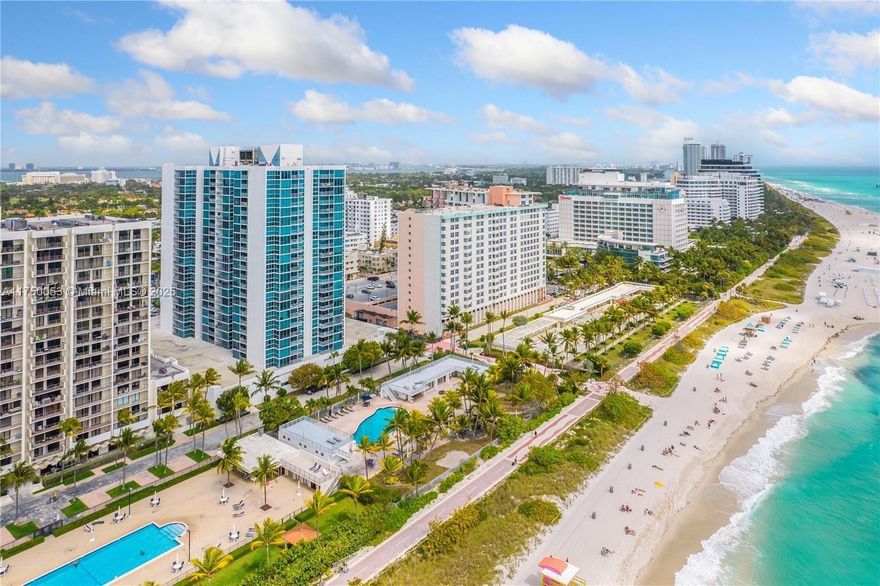 Amazing CITY/OCEAN views from this modern oceanfront building w/panoramic floor to ceiling high impact clear windows. BEACH is your front yard, swim in the warm ocean, walk to fine dining, Lincoln Rd mall or bike to vibrant SOBE. Open balcony, spacious, bright, tiled throughout, BIG MASTER BEDROOM+DEN w/door, closet & ocean views used as guest room or office+2 bths. KITCHEN W/STONE COUNTERS & XL California walking closet in Master bedroom. Qtrly maintenance: WIFI, cable tv, hot/cold water, extermination ss & 1 covered assigned parking. Bldg amenities: 24/7 concierge, heated pool w/picnic area, gym, sauna, 4 social rooms, laundry p/floor, private access to ocean & boardwalk. Great investment, great tenant in place can go or stay. 40 years done & no special assessment until now.