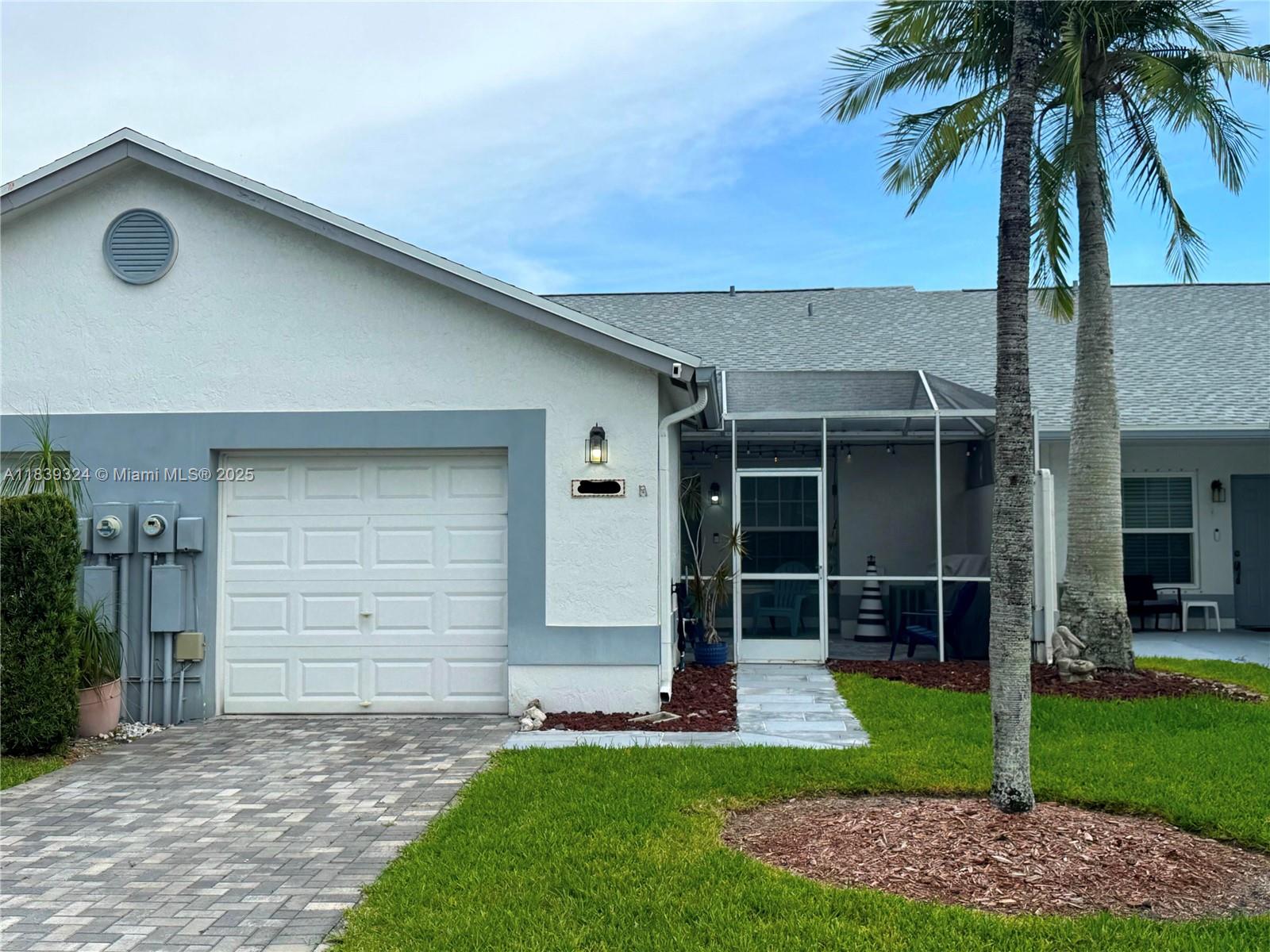 Welcome to this charming, fully updated 2-bedroom, 2-bathroom waterfront VILLA with office/additional living area, attached garage, large front screen patio, washer/dryer, fiber internet, electrical system wired for generator hook-up This beautiful property features a spacious open floor plan, Impact glass and plantation shutters throughout, modern kitchen with stainless steel appliances, and a comfortable living area appropriate for entertaining. Brand New roof (2 months old) A Rated School District, walking distance to Challenger Elementary and Millennium 6-12. Conveniently located near shopping, dining, and parks, this home offers a great lifestyle opportunity in a desirable community. Low Monthly HOA $255 includes Lawn, sprinklers, pool, lawn pest control , exterior maintence/paint