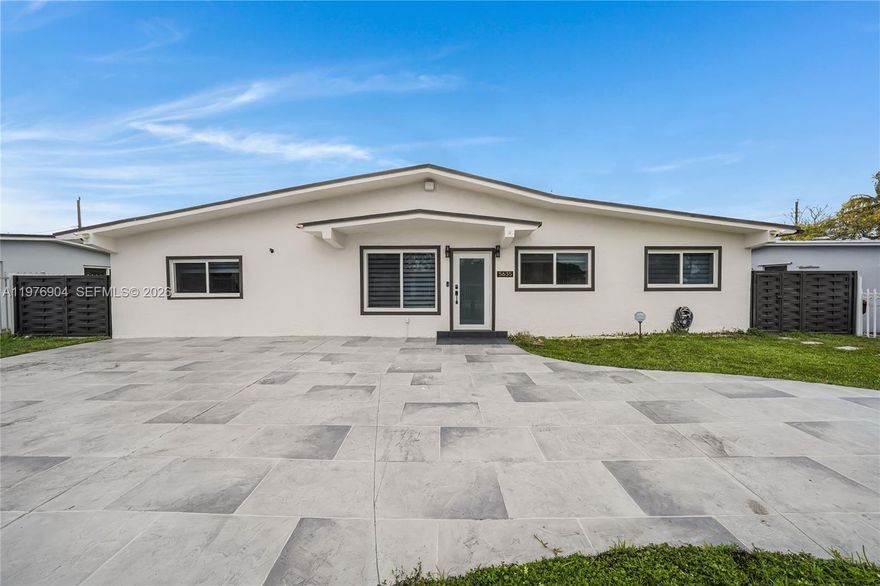 This beautiful Hialeah home is completely remodeled, with 4 bedrooms plus a den, a huge master suite with walk-in shower, and spacious built in closet, custom wall paneling,  modern remodeled kitchen with stainless steel appliances, big family room, new porcelain floors throughout, freshly painted, washer and dryer, surveillance system, impact doors and windows, gated circular driveway. The fenced backyard is very large, with room for a pool, full bathroom outdoors, a covered pergola and built-in outdoor kitchen, lighting and a large double shed. This is a beautiful home for entertainment, ready to move in, very central, in a great neighborhood, close to main expressways, restaurants and shopping centers. So many updates to list, and very well taken care of. A true must see!