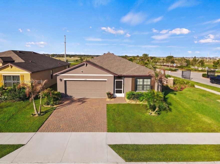 Beautiful 2023 built home in a peaceful Palm Bay community that truly stands out. This 4 bedroom, 2 bathroom residence offers a comfortable, open layout perfect for both everyday living and entertaining. Positioned on a desirable corner lot with a stunning lake view, the home feels larger and offers added privacy. Thoughtful upgrades include hurricane shutters with an electric front entrance shutter, ceiling fans throughout including the lanai, upgraded French doors, enclosed lanai and entry, and enhanced landscaping. Low HOA of $255 quarterly. Conveniently located near shopping, dining, and major roadways. Furniture negotiable. This is one you don’t want to miss!