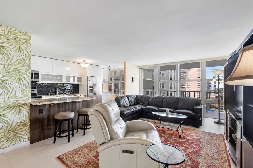 Bright and spacious 2-bedroom, 2-bathroom condominium available for sale just a few steps from the ocean in the heart of Sunny Isles Beach. Apartment features 1,488 square feet of living space including open balcony. Split bedroom floorplan for added privacy. Building offers many amenities such pool, sauna, gym, game and card rooms, auditorium, and a 24/7 lobby attended, and concierge. Internet, cable, repair of appliances, air conditioning system, electrical, and plumbing are included in maintenance.