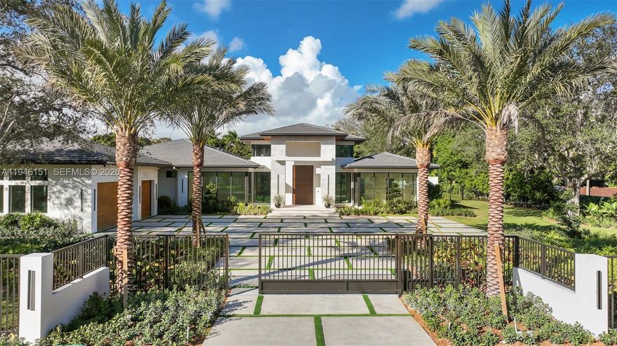 Exquisitely curated, privately gated, single-level estate featuring 7 Bedrooms 8.5 Baths including private primary wing with terrace, coffee bar, dual commodes, and outdoor shower. Chef’s kitchen showcases Pedini Italian cabinetry, Sub-Zero/Wolf appliances, dual islands, hidden pantry and coffee station, Taj Mahal quartzite counters and wine refrigeration. Italian lacquered doors throughout, Graff fixtures, Toto smart toilets, full home sound system, lighting, pool, and security controlled by phone / iPad. Custom theater with stadium seating and full bath. Award-winning Sensi Casa interiors featuring wide-plank oak floors, designer wallpaper, wood paneling, and linear fireplace. Resort-style pool with sunken fire-pit lounge, spa, lush landscaping, summer kitchen. Oversized 3-car garage. Separate Guest house/wellness retreat with custom sauna & cabana bath.