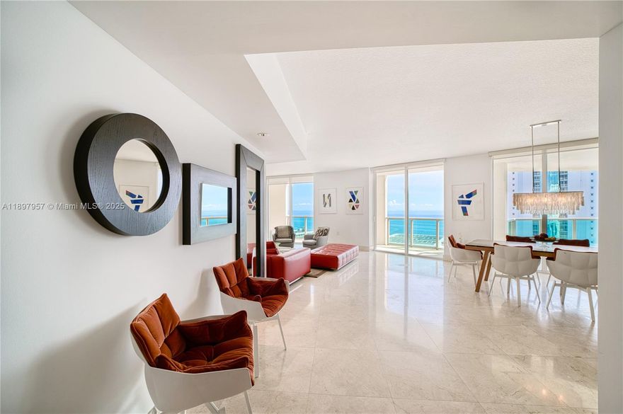 Welcome to spectacular contemporary 4BR 4.5BA upper corner Penthouse in the exclusive St. Tropez Residences in Sunny Isles Beach with amazing ocean and skyline views . This Home in the sky has high impact windows, huge semi wrap around terrace 600 sq ft long, beautiful marble floors and fine European kitchen & finishes, Sub Zero and Euro appliances. First class amenities include Beach service with restaurant, pool, gym and business center, door man, security and concierge.  UPH comes with 2 private parking spots + 24 hour valet. 2-story cabana, 672 sq ft  inclususd in price featuring kitchenette, living room, bedroom and full bathroom. GREAT FOR INVESTORS. Walking distance to the beach, shopping and restaurants in the area. Minutes from Bal Harbour Shops and Aventura Mall.