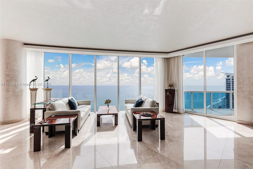 Enjoy sweeping DIRECT OCEANFRONT views from the moment you step off your elevator into your private foyer. Premier SE corner flow through floorplan with 5 Bed/6 bath plus den and family room,  180 degrees of ocean and intracoastal views and over 5,000 interior sf. An abundance of natural light throughout, this unique residence is rarely available and truly exceptional. Trump Hollywood is a luxurious oceanfront tower with exceptional amenities - wine room w/ personal locker, cigar lounge, theater room, pickleball, tennis, basketball, fitness, spa, pet friendly, security, doorman , restaurant, and so much more. Financially secure association, No assessments! Pet friendly, Storage, Self Park or valet. Available immediately.
